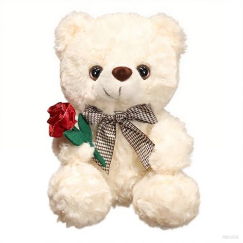 Peluche de oso de San Valentín genérico de 9,8 pulgadas con rosa, pequeño osito muy suave, para novia o novio (color blanco)