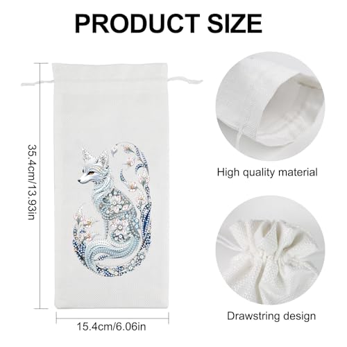 Image of DIY 5D Diamond Painting Gift Wrap, Special Shaped Diamond Art Linen Cover for Champagne Decoration, Christmas Wedding Birthday Party Supplies (Beautiful Fox)