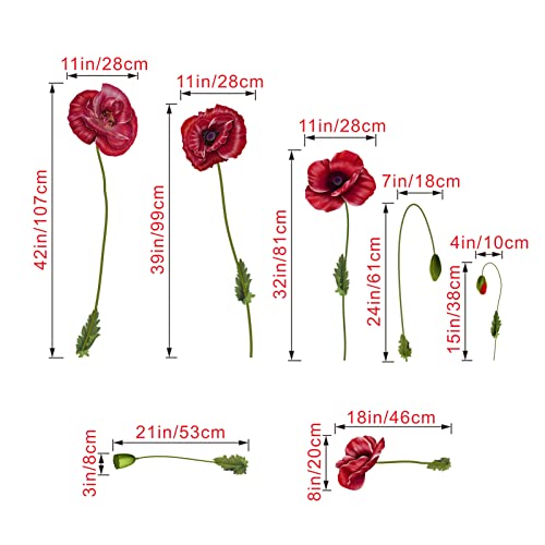 AnFigure Wall Stickers for Living Room, Red Poppy Flower Wall Decals ...