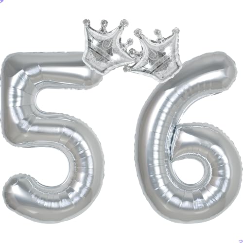 56 Balloon Numbers 40 inch Silver Number Balloon for 56th Birthday Decorations for Men Women, Giant Jumbo Foil Mylar 56 Birthday Decoration for Him Her