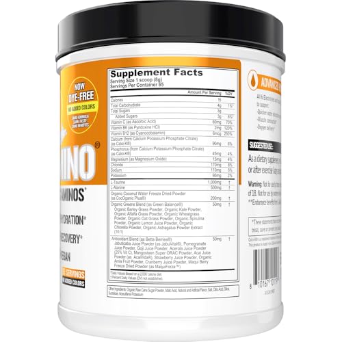 Image of EVL Hydramino - Complete Hydration Powder - Orange Mango | All 6 Electrolytes, Vitamin C & B, Fluid Boosting Aminos, Coconut Water, Endurance, Recovery, Antioxidants - 65 Servings