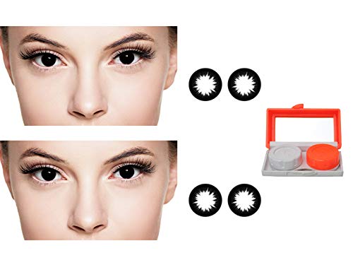 Glance Gallaxy 2 Pair Monthly Colored Black 0 Power Contact Lenses for Eyes Men and Women with Lens Travel Kit