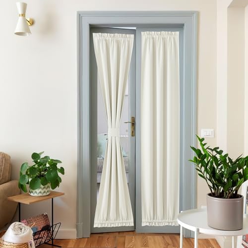 NICETOWN Farmhouse Blackout Door Curtains, Elegance French Faux Linen Door Curtains for Privacy, Easy Installed Panels, Window Covering for Doorway, N