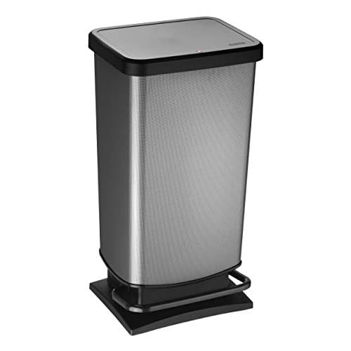 Rotho Paso Mülleimer 40l mit Pedal und Deckel, Kunststoff (PP) BPA-frei, carbonmetallic, 40l (35.3 x 29.5 x 67.6 cm)