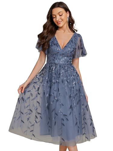 Robe cocktail femme midi paillette et tulle Ever-Pretty pour soirée élégante
