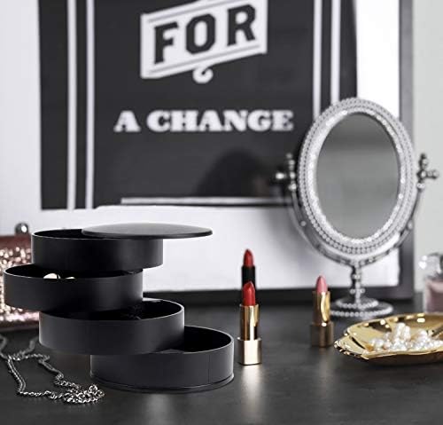 ISIYINER Jewelry Organiser Box Mini Travel 360 Degree Rotating Jewelry Storage Case with 4 Layers for Rings, Earring, Necklaces