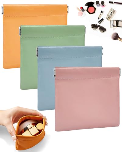 4 Pcs Small Pocket Cosmetic Bag for Purse, Mini Waterproof Lambskin Portable Makeup Bag, Pretty Cute Coin Pouches Lipstick Storage Organizer for Cosmetics Headphones Jewelry3