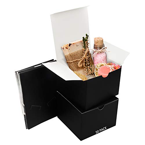 Belle Vous Cajas de Cartón Kraft Negras (Pack de 50) - Medidas 12 x 12 x 9 cm - Caja Kraft de Fácil Ensamblado - Cajas Automontables - Cajitas para Regalos de Fiesta, Cumpleaños, Bodas, Presentes