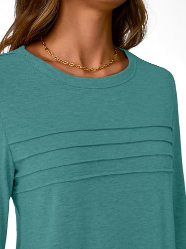 NORACORA 3/4 Sleeve Tops for Women T Shirts Dressy Casual Spring Fall Outfits Pleated Front Shirts Round Neck Casual Tunic Basic Tee Tops Cyan L — view 6