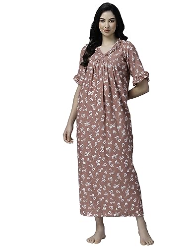 Image of OOMPH! Cotton Blend Nighty for Women's | Night Gown | Nighty | Nightdress | Maxi Dress | Sleepwear | Gown for Women | Nighties | Sleepwear