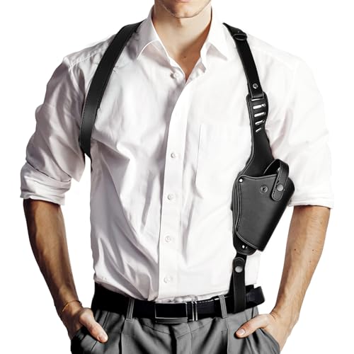 Waist Underarm Shoulder Holster for Men Universal Gun Holster for Concealed Carry Adjustable Leather Single Shoulder Pistol Holster Slant Back Strap Gun Bag Fits 1911
