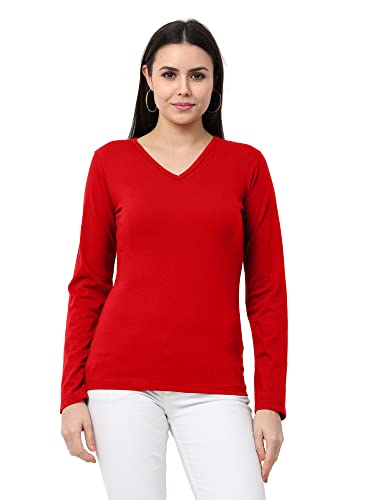 Image of Wafaa Women's Cotton Plain V Neck Full Sleeve T-Shirt