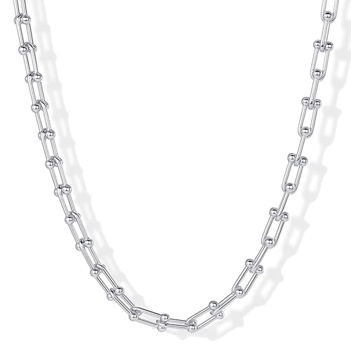 BG&WLing 18K Gold Plated Paperclip Necklace for Women Chunky Stainless Steel Link Chain Necklace Gold Statement Choker Classic Jewelry Gift for Christmas, Birthday Day, Anniversary(Silver)