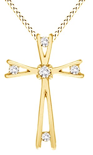 AFFY 1/10 Ct Round White Natural Diamond Windmill Cross Pendant Necklace in 14K Gold Over Sterling Silver