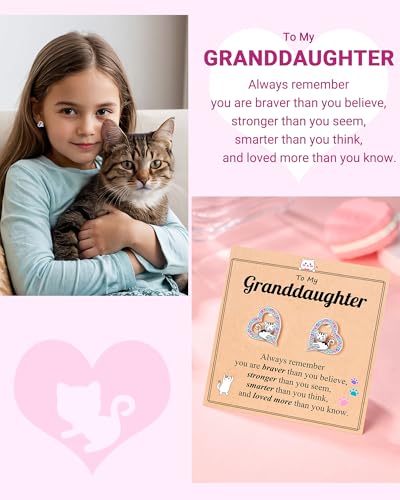 UPROMI Hypoallergenic Cat Earrings for Daughter/Granddaughter, Valentines Christmas Birthday Gifts for Girls4