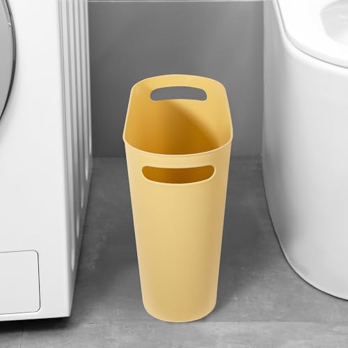 Image of rejomiik Small Trash Can, 3.5 Gallon Slim Garbage Can Plastic Waste Basket with Handles Container Bin for Narrow Spaces Bathroom, Bedroom, Kitchen, Office at Home, Yellow