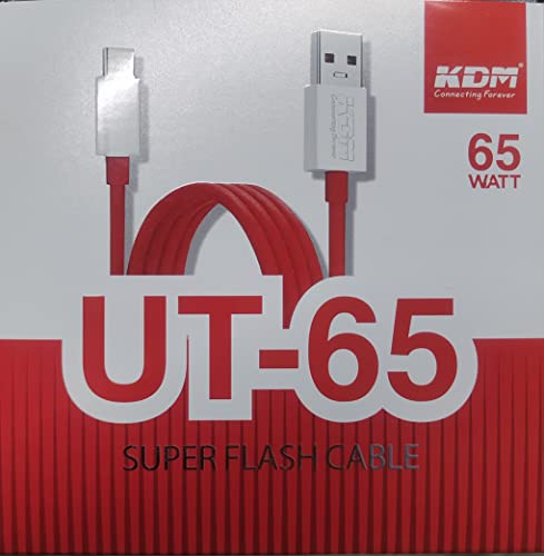 Image of KDM 65 W USB A to Type C Data Sync Fast Charging Cable Super fast Flash Charging 1 Meter, Red