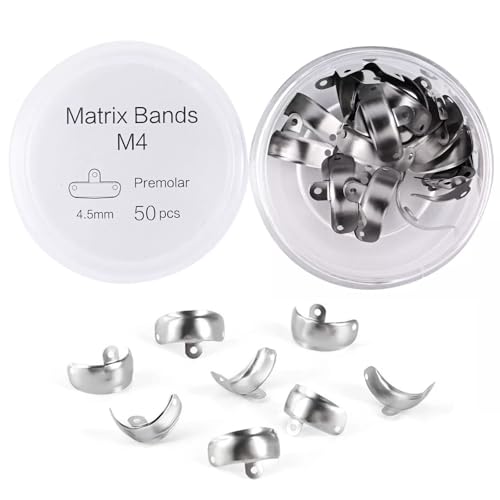 LA MIERE 50PCS M4 Decidious Metal Sectional Matrix Band, Dental Sectional Contoured Matrices Matrix Bands, Metal Matrices, 4.5mm, Medium