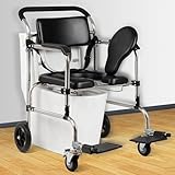 Generic 4 in 1 douche-toiletstoel, opvouwbare nachtkastje-toiletstoel met armleuningen, draagbare rolstoel voor de douche met wielen voor ouderen met een handicap,zwart