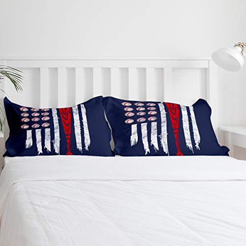 Picpeak Baseball Bedding Set Queen Size For Boy Kids Teens Youth Sport American Flag Blue Comforter Cover Set 4 Pcs Include Lightweight Soft Bed Sheets,1 Duvet Cover,1 Flat Sheet And 2 Pillow Covers #TOP4