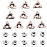 10Pcs Carbide Turning Indexable Inserts for Air Chamfer Tool, Pneumatic Chamfering Machine Tungsten Steel Blade,Lather Turning Tool with 10Pcs Bearings (R Angle Blade)