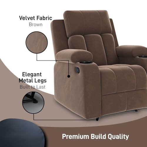 Image of Amazon Brand - Solimo Pinnacle | Single Seater Sofa Recliner | Manual Recliner (Velvet Brown)