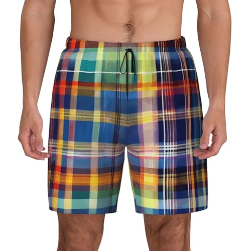 Short de bain respirant pour homme à carreaux colorés idéal pour le surf