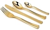400-Piece Plastic Silverware Flatware Combo, Heavy Duty Looks Like Gold Cutlery – Set Includes 100 Forks, 100 Knives, 100 Soup Spoons, 100 Dessert Spoons, Total of 100 Place Settings