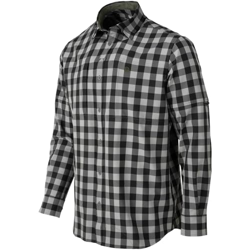 Beretta Men's Hovis Flex Performance Adjustable Casual Outdoor Plaid Long-Sleeve Button-Down Shirt with UPF 50 Sun Protection, Dark Grey Check, Large