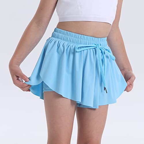 2PCS Girls Flowy Butterfly Shorts 2 in 1 Youth Cute Athletic Shorts with Pockets for Fitness Running Sports Dance2