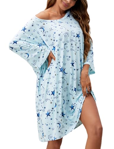 Image of Chunoy Women Oversized Nightgown Short Sleeve Sleepwear Dress with Pockets
