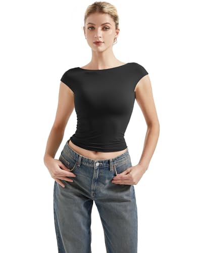 SUUKSESS Women Backless Sexy Going Out Tops Double Lined Open Back Y2k Basic Tee Shirts3