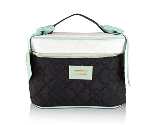 Betsey Johnson Nylon Heart Quilted Bow Train Top Handle Cosmetic Case Holder - Mint