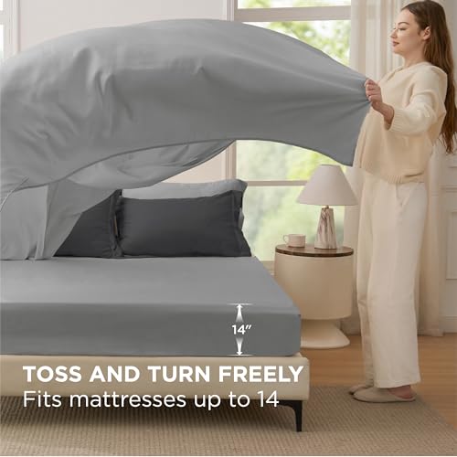 Image of Bedsure Full Comforter Set - 7 Pieces Dark Grey Full Bedding Set for All Seasons, Boho Contrasting Design Bed in a Bag with Comforter, Sheets, Pillowcases & Shams