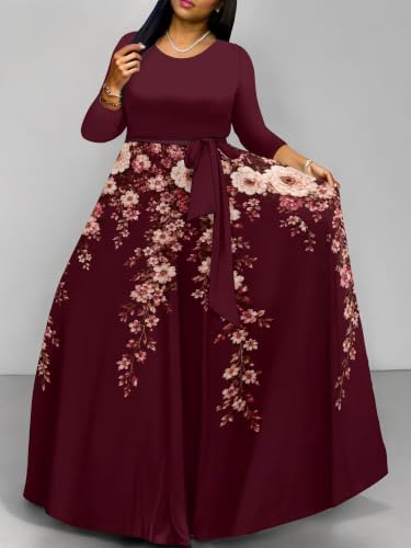Image of Plus Size Maxi Dress for Women V Neck 3 /4 Sleeve Wrap Dress