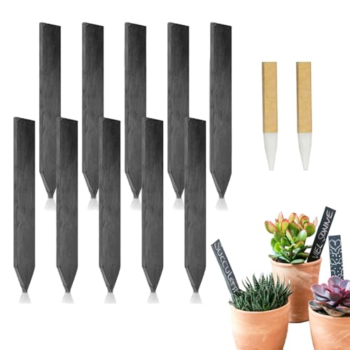 ARTGUTS 10 Stück Pflanzenschilder, Schiefer Pflanzschilder mit Kreidestift, Kräuterschilder Schiefer, Schwarz Pflanzschilder, für Kräuter, Samen, Blumen, Gemüse(15 x 2 cm)