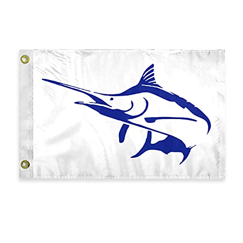 AGAS Blue Marlin Novelty Boat Flag - 12 x 18 inch - Double Sided Printed 200D Nylon - Solid Brass Eyelets Canvas Heading - Vivid Colors Fade Proof - Blue Marlin Funny Boat Nautical Flag