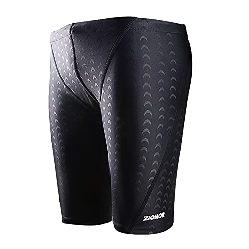 ZIONOR Swimming Jammers for Men, Solid Men’s Swimsuit Swim Shorts Trunks for Swimming Racing Training (Black-Long-4XL)