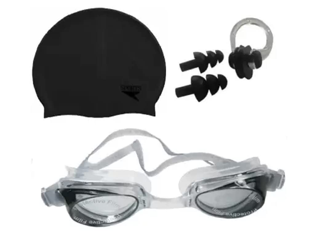 Drauss® Swimming Kit Contain Anti Fog Swimming Goggle, 2 Ear Plugs, 1 Nose Clip and 100% Silicone Swimming Cap (Black) (B09NBW8TX7) Amazon Price History, Amazon Price Tracker