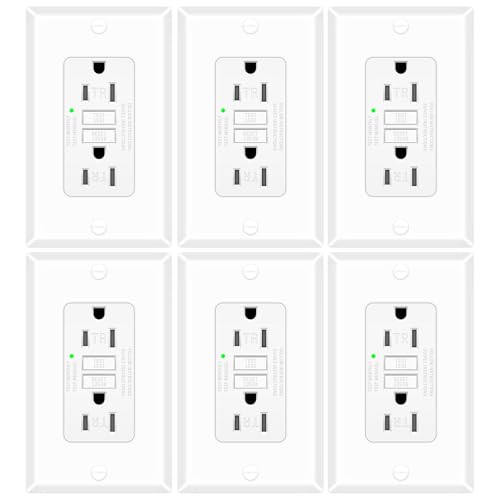 6 Pack 15 Amp GFCI Outlet, Self-Test Ground Fault Protector with LED Indicator, Tamper Resistant GFI Electrical Receptacle, ETL Certified, Wallplate Included, White