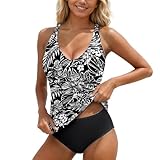 Generic+2026 Costume da bagno a due pezzi con motivo floreale: top tankini mutandine dal taglio alto 2026, grigio scuro, M