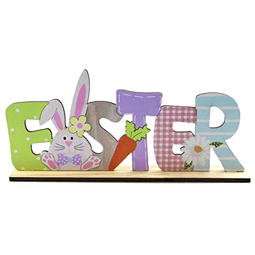 KEELYY Osterdeko Holz, Ostern Schriftzug Aufsteller, Deko Aufsteller für Ostern, Ostern Schriftzug mit Hase, Osterdeko zum Hinstellen für Tisch Wohnzimmer Schlafzimmer