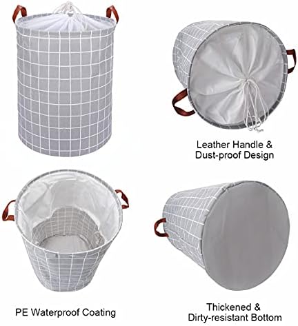 Tiikiy Laundry Basket, 62.8L Large Washing Basket 2Pcs, Collapsible Laundry Hamper with Leather Handle, Waterproof Coating Laundry Bin with Laundry Bag, Cotton Storage Basket,15.7 × 15.7 × 19.7 Inch