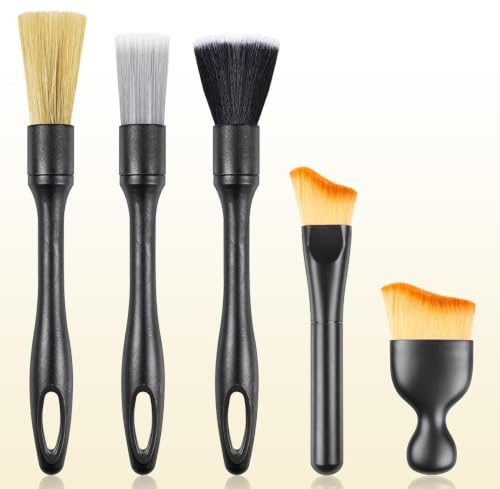 Image of Caianwin 5pcs Car Cleaning Brush Set, Ultra Soft Hair Car Dust Sweeping Soft Bristle Brush, Boars Car Detailing brushes, Microfiber Car Interior Brush for Cleaning Interior /Exterior of Car