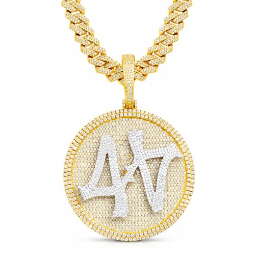 Pendentif Médaille 44 Rotatif ICEDIAMOND avec Chaîne Cubaine Or 14K