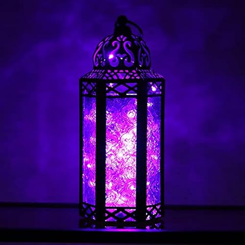 Decorative Candle Lantern Holder with LED Fairy Lights, Purple, Medium, Set of 3 Cover