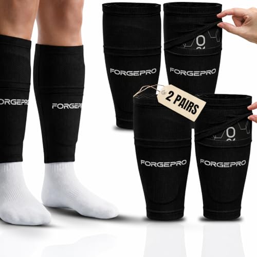 ForgePro 2 Pack Premium Shin Guard Sleeves (Black, Medium)