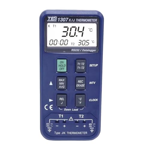 TES-1307 Datalogging K/J Thermometer TES1307 K/J Type Thermocouple Input Temperature Meter Industrial Thermometer Dual Channels Thermocouple TES 1307