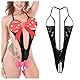 Damen Sexy Lingerie Nachtwäsche Dessous Babydoll Wetlook Teddy Offen Ouvert Tiefer V-Ausschnitt Reizwäsche Neckholder Rückenfrei Unterwäsche Stringbody, Schwarz, F