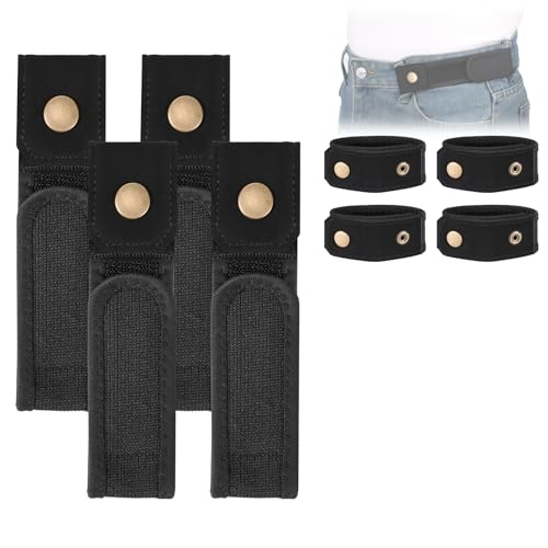 4 PCS No Buckle Belts for Men & Women Adjustable Tactical Metal Hook Elastic Buckleless Belt Magic Tape Work Belt for Work Business Travel Jeans Black and Coffee Fit 2 loop distance 6-8